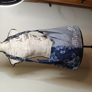 Miss Me Denim Jean Tote Bag With Braded Strap Zipper Closer Floral